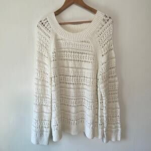 Lou & Grey Cream Textured Open Knit Sweater Size L Cozy Slouchy Boho Layered